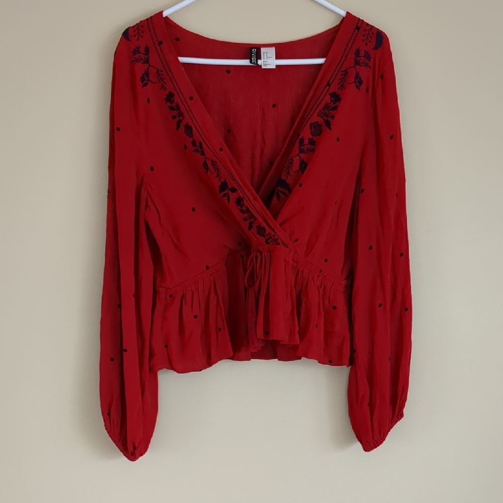Size 8 Divided By H&M Red Top Long Sleeve Shirt